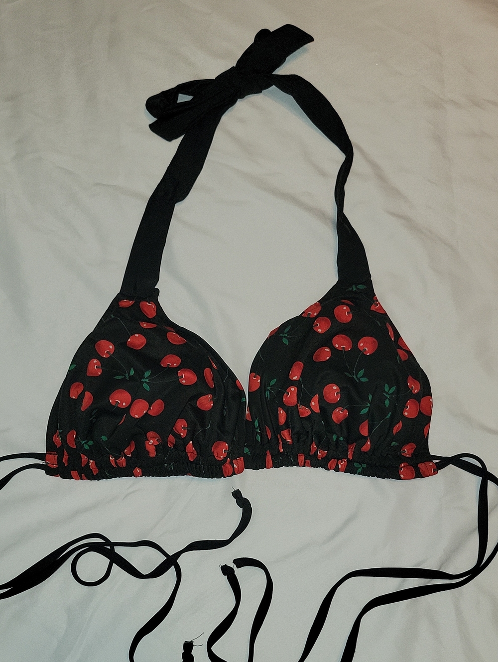 Black Cherry Print Bandeau Halter Swim Top